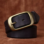 Black men's leather belt detail view