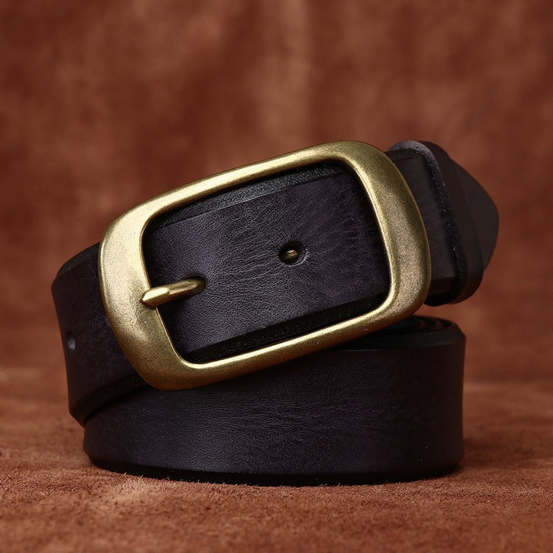 Black men's leather belt detail view