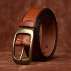 Brown men's leather belt detail view