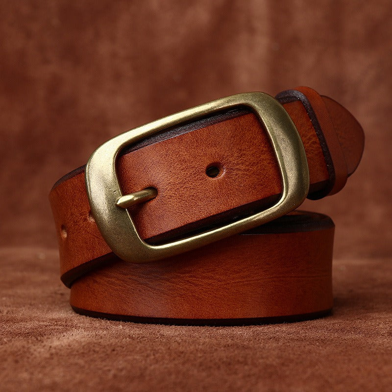 Brown men's leather belt detail view 2