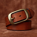 Brown men's leather belt detail view 2