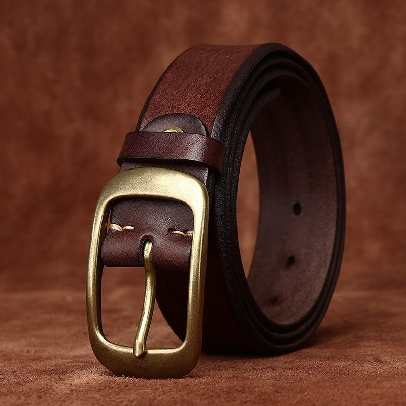 Dark brown handmade minimalist men's leather belt