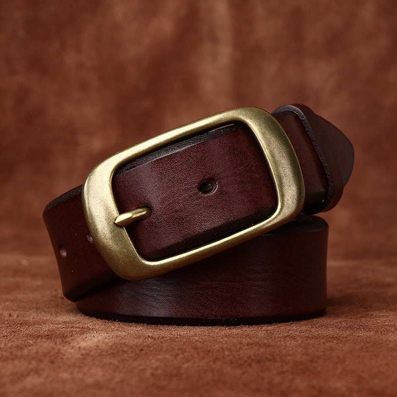Dark brown men's leather belt detail view 2