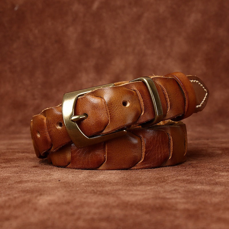 Brown men's belt, side view