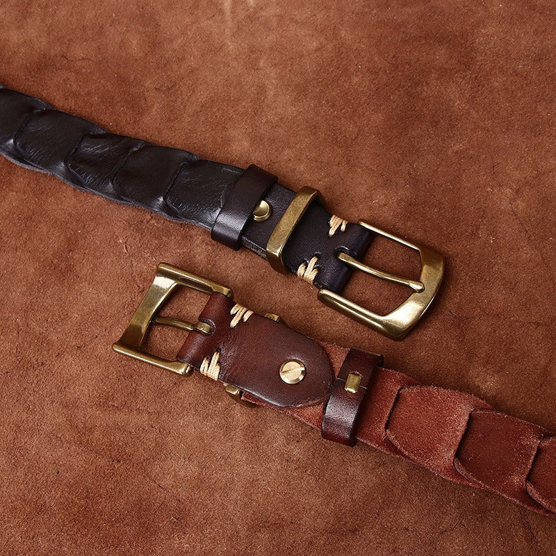 Brown men's belt, coiled view