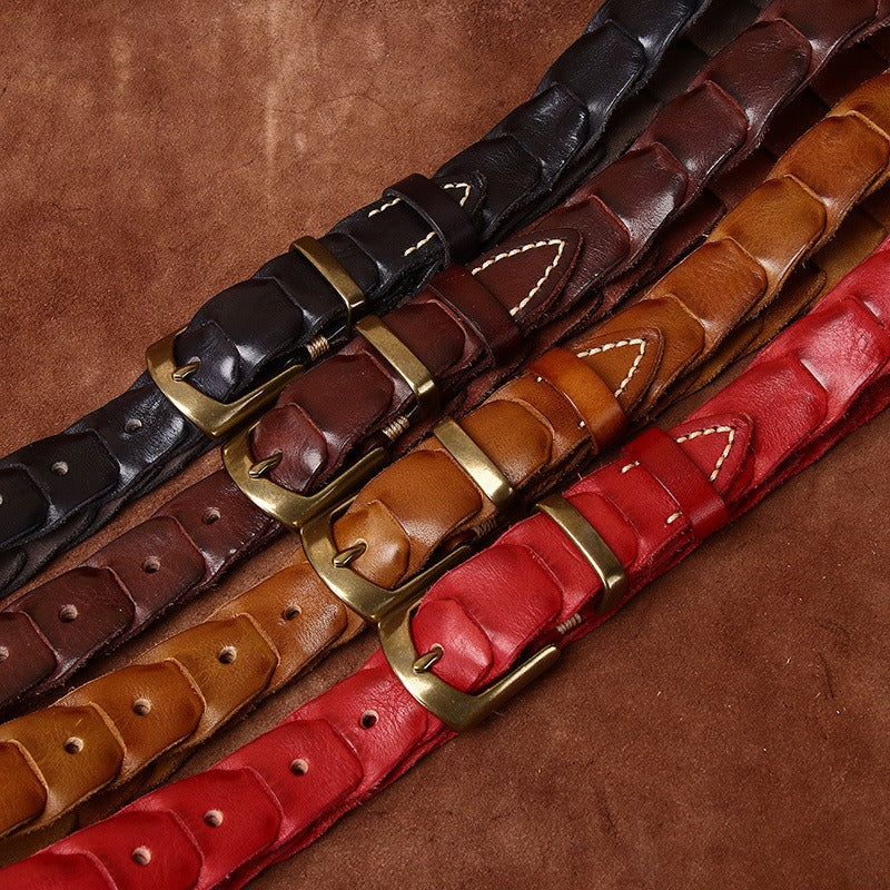 Brown men's belt, flat lay
