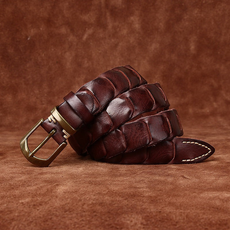 Dark brown men's belt, side view