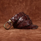 Dark brown men's belt, side view