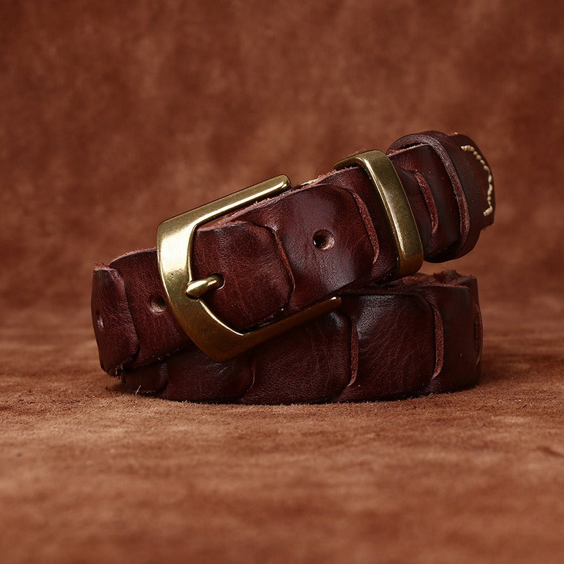 Dark brown men's slim vintage belt