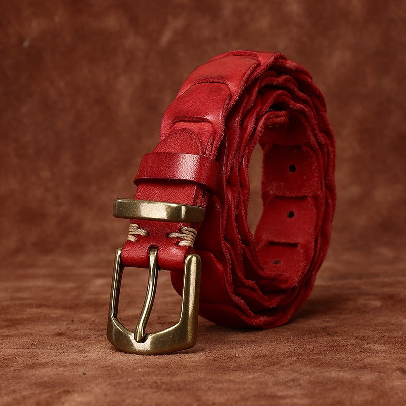 Red men's slim vintage belt