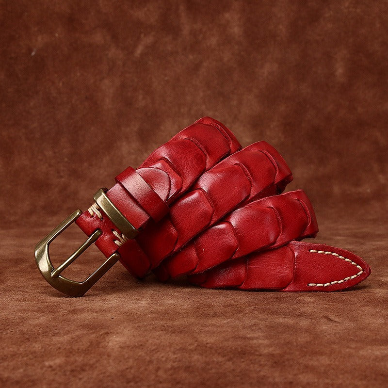 Red men's belt, side view