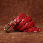 Red men's belt, side view