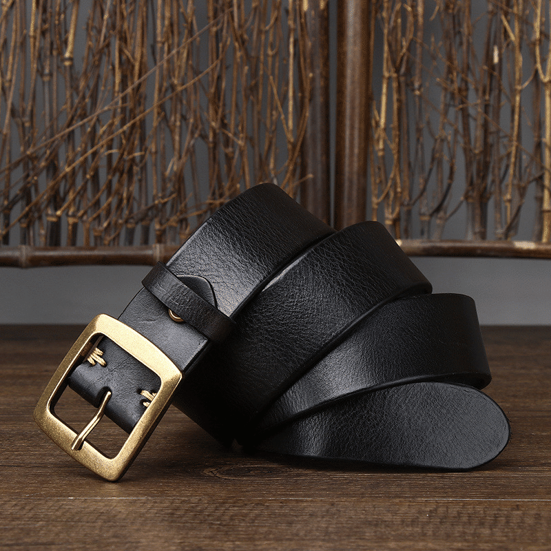 Black men's belt, coiled view
