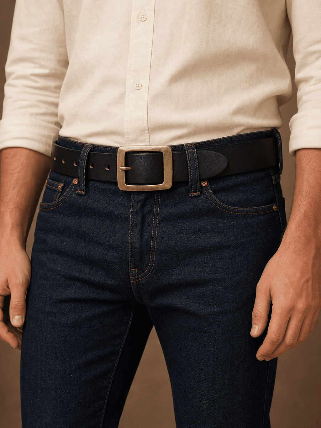Black men's belt, full length