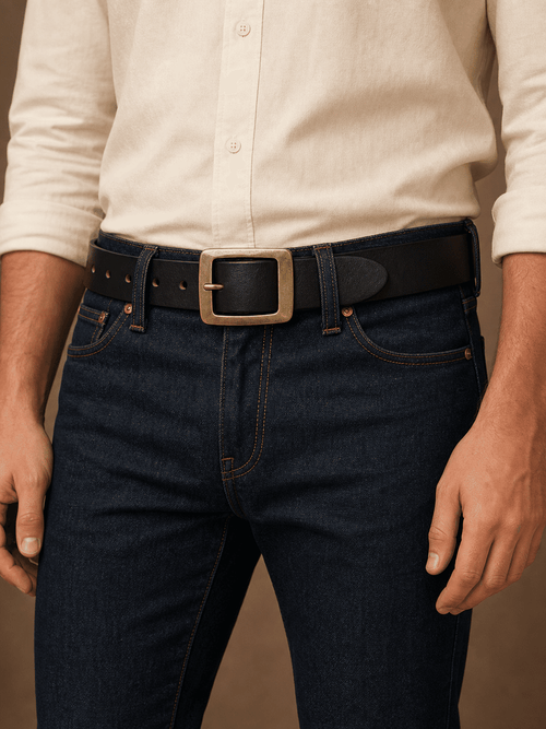 Black men's belt, full length