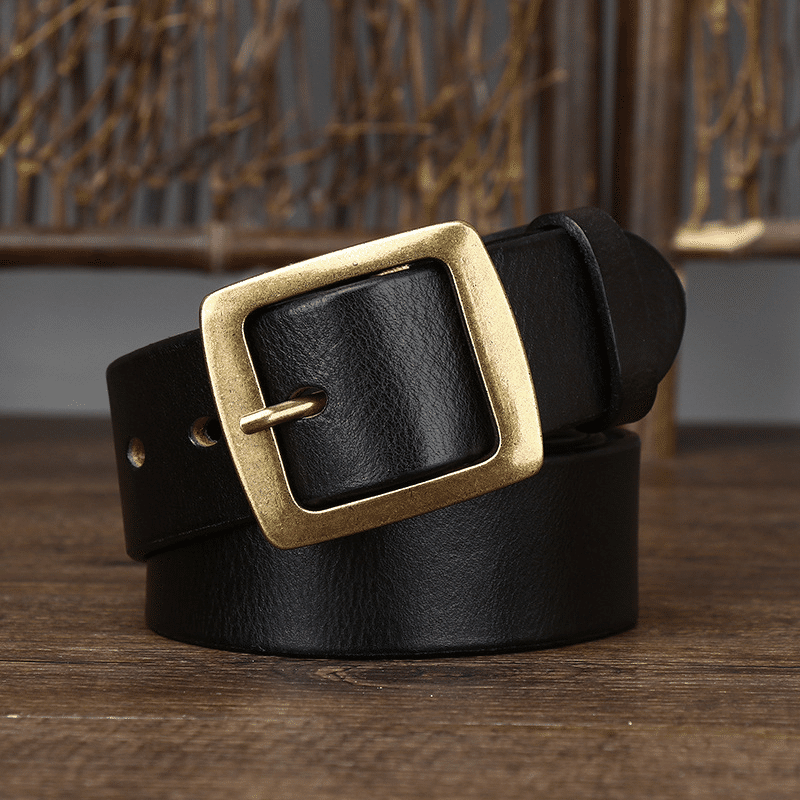 Black men's belt, side view