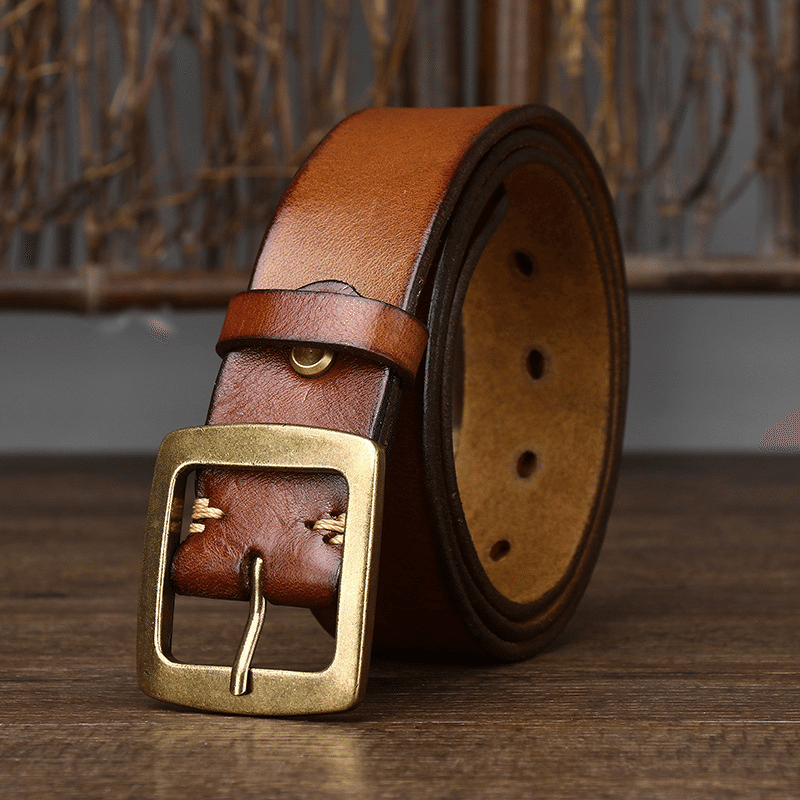 Brown men's square buckle belt
