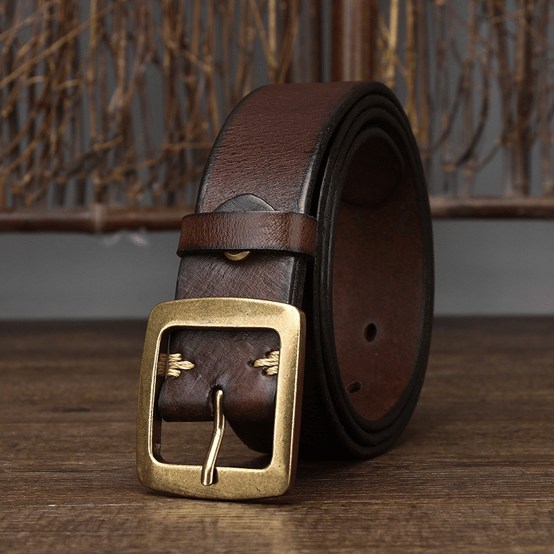 Dark brown men's square buckle belt