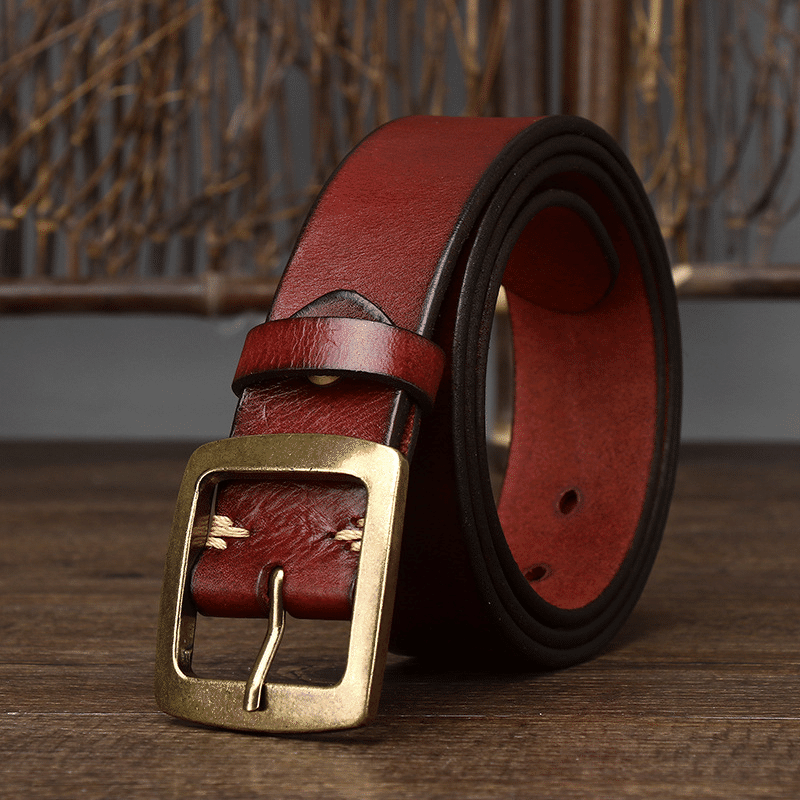 Red men's square buckle belt