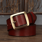 Red men's belt, buckle detail