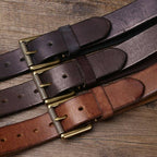Brown men's belt, buckle detail
