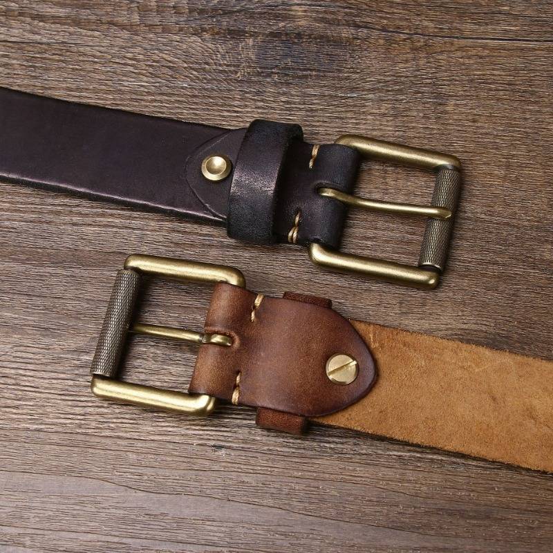 Brown men's belt, side view