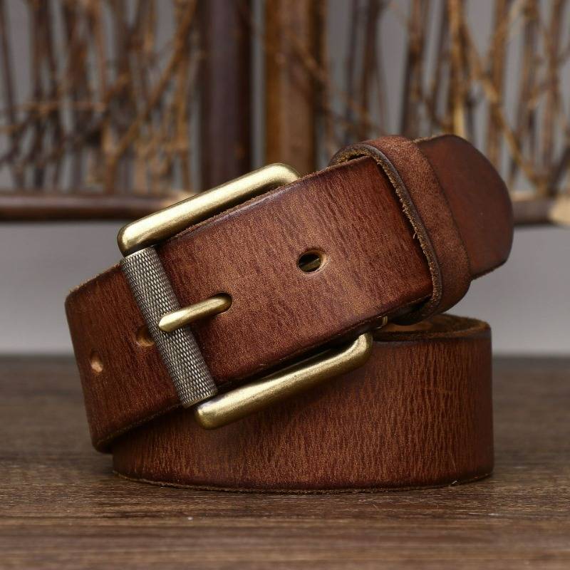 Brown men's belt, flat lay