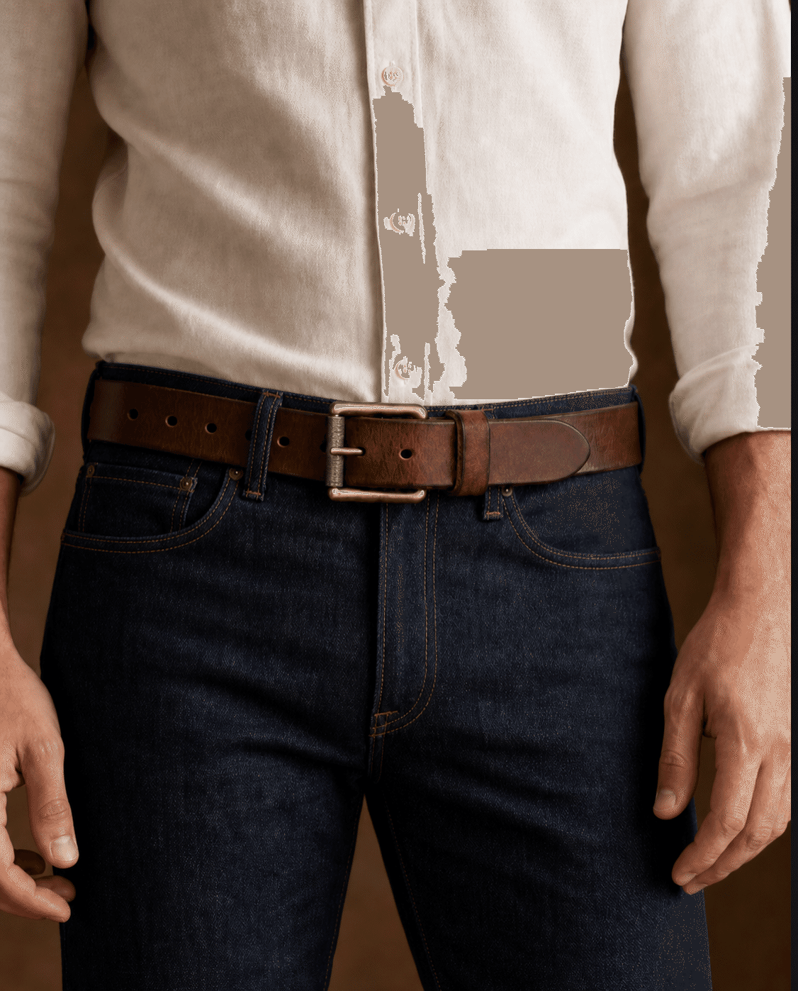 Brown men's belt, leather grain
