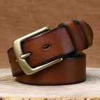 Brown men's belt, coiled view
