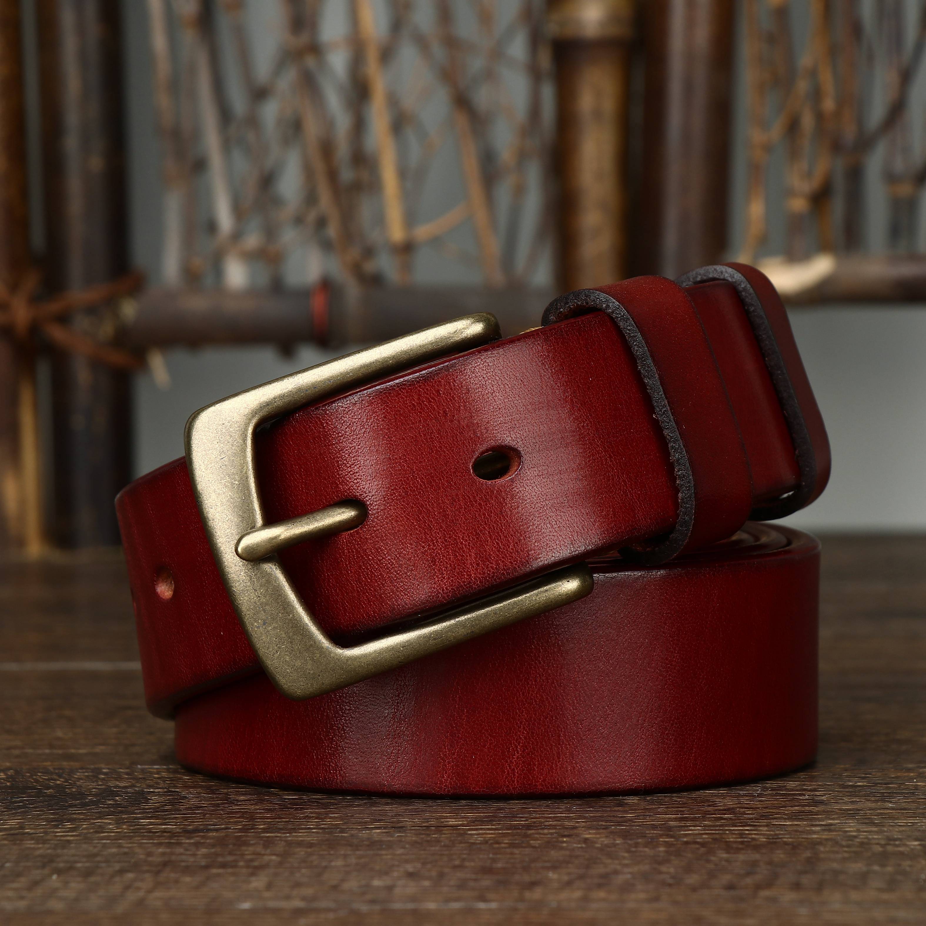 Red men's belt, side view