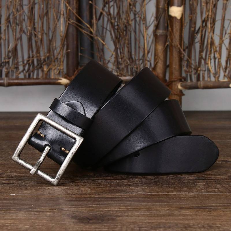 Black men's leather belt detail view 2
