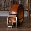 Brown men's leather belt detail view