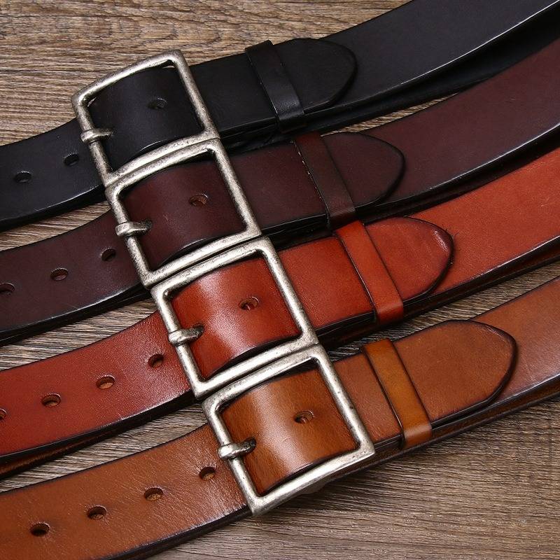 Dark brown men's leather belt detail view 2