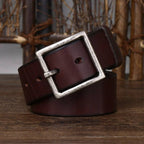 Dark brown men's leather belt detail view 3