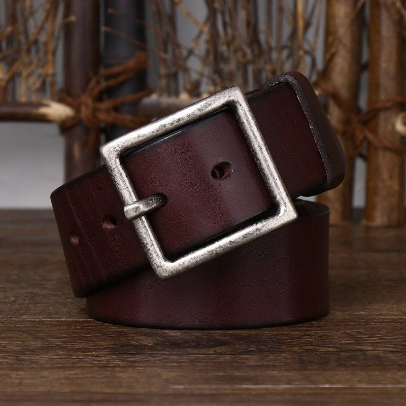 Dark brown men's leather belt detail view 3