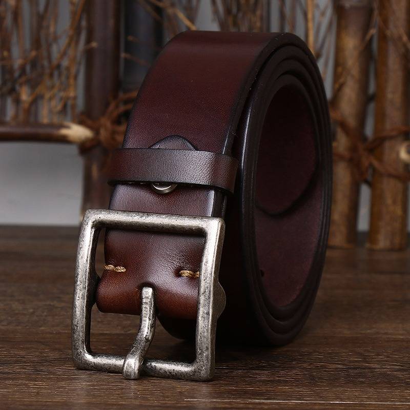 Dark brown men's leather belt detail view 4