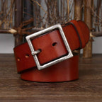 Red heavy-duty silver buckle men's leather belt
