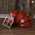Red men's leather belt detail view 2