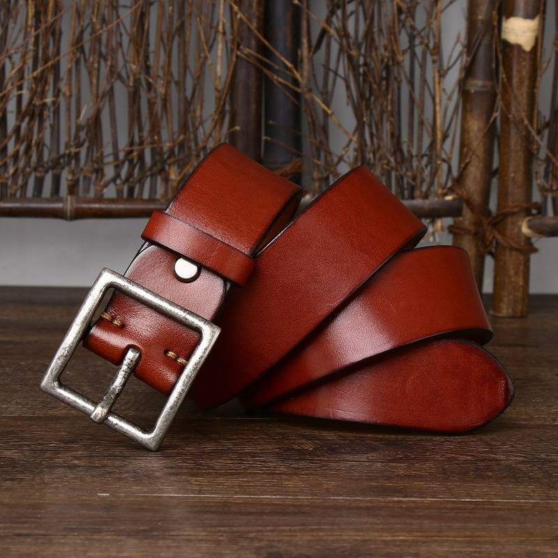Red men's leather belt detail view 2