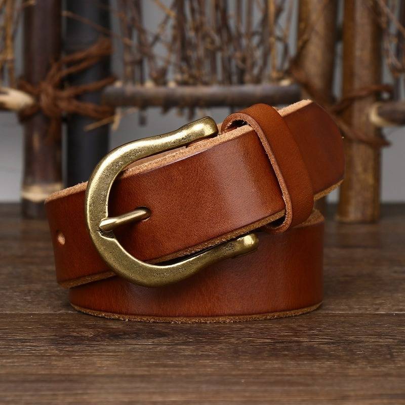 Brown men's belt, coiled view