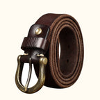 Dark brown horseshoe buckle men's leather belt