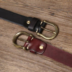 Dark brown men's leather belt detail view 2
