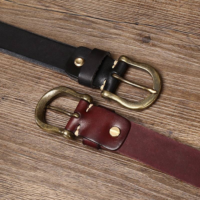 Dark brown men's leather belt detail view 2