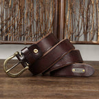 Dark brown men's leather belt detail view 4