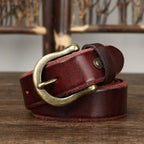 Red horseshoe buckle men's leather belt