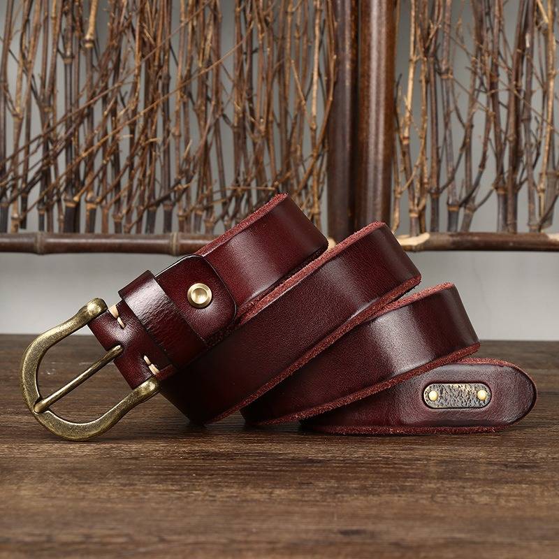 Red men's leather belt detail view 2