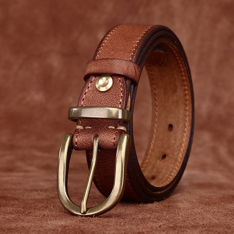 Brown men's belt, coiled view