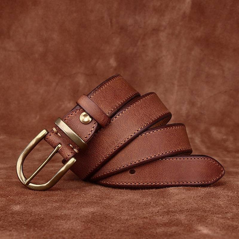 Brown men's belt, worn with jeans