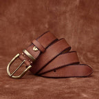 Brown men's belt, worn with jeans