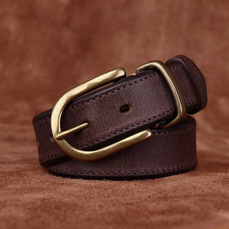 Dark brown men's belt, leather grain
